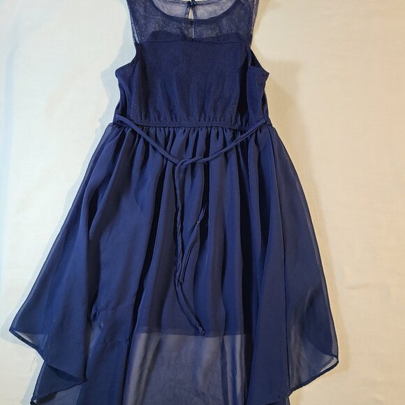 RMLA Girls 6X Blue Hi-Low Party Dress | Beaded Chiffon Sleeveless Overlay - Picture 4 of 9